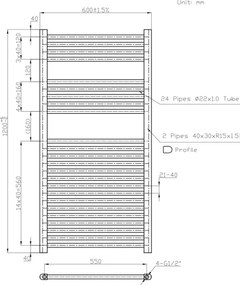 Novaservis - Scaldasalviette a scala per bagno 644W/230V 120x60 cm bianco dritto