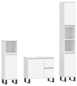 Set mobili da bagno 3 pz bianco in legno multistrato