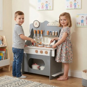 Costway Cucina giocattolo legno bambini finzione orologio fornello porta spezie, Cucina rubinetto lavandino forno accessori completi bambini 3+anni 2 Colori