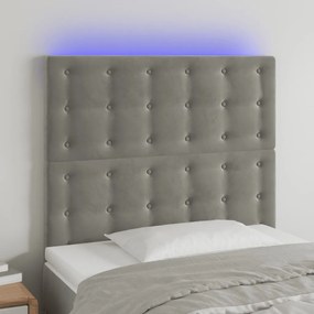 Testiera A Led Grigio Chiaro 90x5x118/128 Cm İn Velluto /