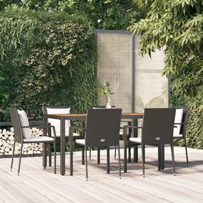 Set Da Pranzo Da Giardino 7 Pz Nero Con Cuscini İn Polyrattan /