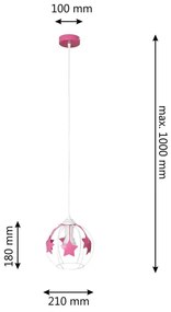 Lampadario a sospensione per bambini STARS 1xE27/15W/230V rosa/bianco