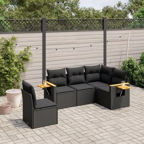 Set divani da giardino 5 pz con cuscini in polyrattan nero