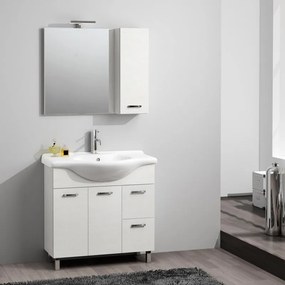 Mobile sottolavabo, lavabo e specchio con illuminazione Nicole per vasca centrale bianco frassino L 85 x H 85 x P 33.5 cm, 2 ante 2 cassetti