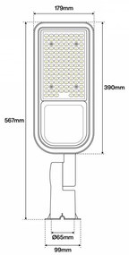 Armatura stradale 100W IP65, asimm. 70x140° - 145lm/W Colore  Bianco Naturale 4.000K