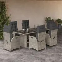 Set da Pranzo da Giardino 7 pz Cuscini Polyrattan Grigio Chiaro 3213130