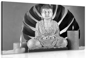 Stampa su tela – Buddha con natura morta rilassante in bianco e nero