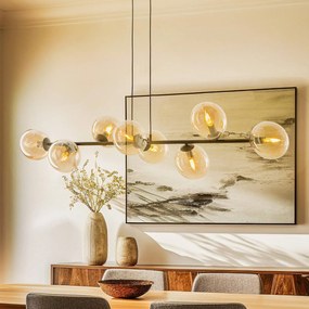 EMIBIG LIGHTING Lampada a sospensione Glassy, a 8 luci, nero, ambra, vetro, E14