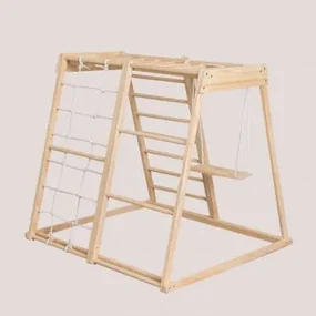 Casetta per bambini a triangolo con pareti per arrampicarsi, Set di gioco  in legno per nascondiglio 2 in 1 - Costway