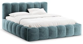 Letto matrimoniale imbottito blu con spazio contenitivo e rete 200x200 cm Lupine - Micadoni Home
