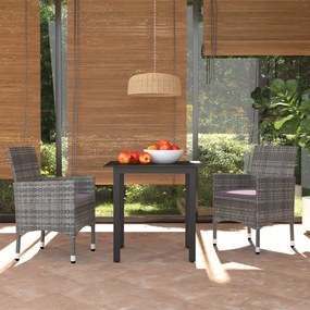 Set Da Pranzo Per Giardino 3 Pz Con Cuscini Polyrattan Grigio /