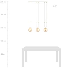 Sospensione Contemporanea 3 Luci Glam Acciaio Bianco Oro E Sfera Vetro Ambra