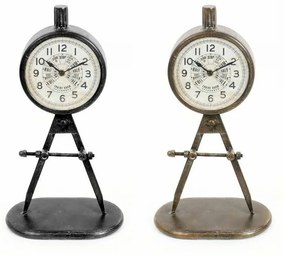 Orologio da Tavolo DKD Home Decor Nero Dorato Ferro PVC Loft (17 x 8 x 31 cm) (2 Unità)