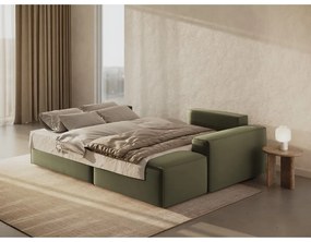 Divano angolare verde allungabile/con contenitore (con penisola a destra/con chaise lounge) con rivestimento in velluto Jodie – Micadoni