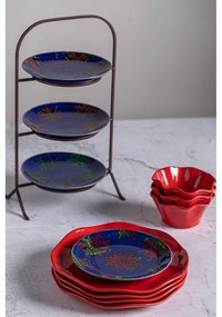 Set di 4 piatti da dessert in gres blu-rosso , ø 21,6 cm Snowflake - Casafina