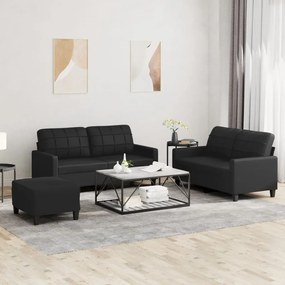 Set Di Divani 3 Pz Con Cuscini Nero İn Similpelle /