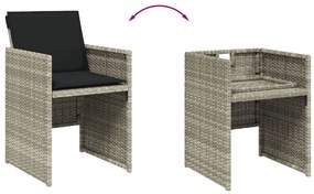 Set pranzo da giardino 9pz con cuscini grigio chiaro polyrattan