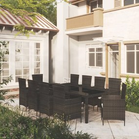 Set da Pranzo da Giardino 11 pz con Cuscini in Polyrattan Nero