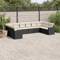 Set Divani da Giardino 10pz con Cuscini in Polyrattan Nero 3251803