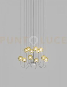 Puppet sospensione 12p ambra trasparente cromo lucido 12 luci attac...