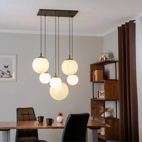 TK Lighting Lampada a sospensione Esme, vetro opalino, 6 luci, rettangolare