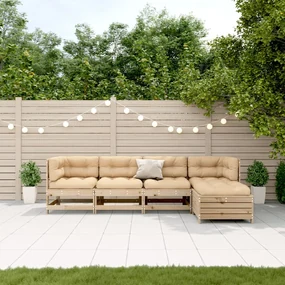 Set divani giardino 6 pz con cuscini in legno massello di pino