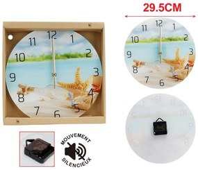 Orologio Da Parete Diametro 29.5cm In Vetro Disegno Spiaggia