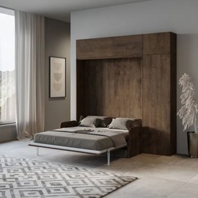 Letto a scomparsa matrimoniale 160 cm con mobili Noce KENTARO SOFŔ