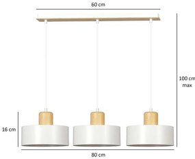 Lampadario a Sospensione in Acciaio e Legno TORIN 3 Nero 3xE27 Colore del corpo Bianco
