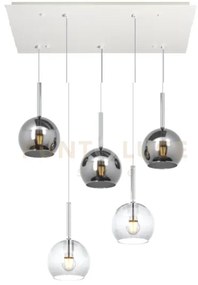Sosp. bianco rettangolare 5 luci vetri tutti piccolo (2x tr+ 3x cr)...