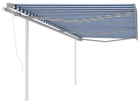 Tenda da Sole Retrattile Automatica con Pali 6x3,5 m Blu Bianca