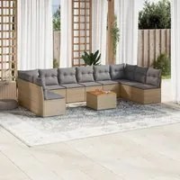 Set Divani da Giardino 11 pz con Cuscini Beige in Polyrattan 3223798