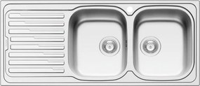 Lavello integrato 2 vasche in inox argento DELINIA Amaltia Dekor L 50 x L 116 cm, sgocciolatoio a sinistra