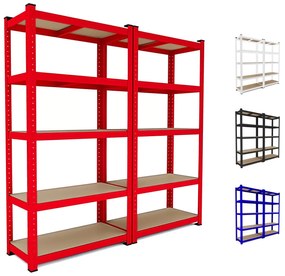 2 Scaffali In Metallo E MDF Scaffale Ad Alta Portata Fino a 875 kg Con 5 Ripiani Regolabili Ideale Per Garage Officina Cantina Capannone Magazzino Design Modulare 180 x 90 x 40 cm (Rosso)