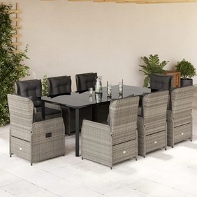 Set pranzo da giardino 9pz con cuscini grigio chiaro polyrattan