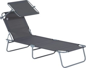 Lettino Prendisole in Ferro Pieghevole Reclinabile con Tettuccio Parasole Oxford Grigio...