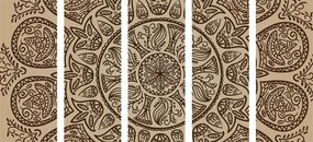 Quadri 5 pezzi – Mandala con motivo naturale astratto