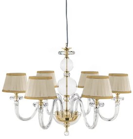 Lampada a sospensione D72 cm BACH con paralume in vetro trasparente 6 LUCI ORO