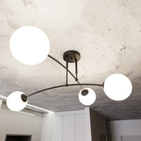 Lampadario a Sospensione in Acciaio e Vetro PREGOS 4 Nero/Bianco 4xE14