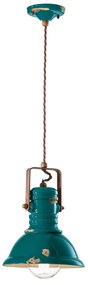 Lampadario Industrial Ferro E Ceramica Vintage Verde 1 Luce E27 23Cm
