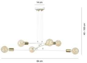 Lampadario Industrial 6 Luci Benzaiten A Bracci In Acciaio Bianco E Oro