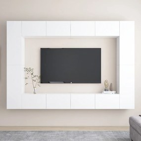 Set mobili porta tv 8 pz bianco in legno multistrato