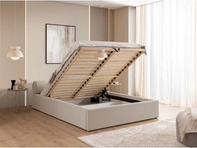 Letto matrimoniale imbottito beige con contenitore con rete inclusa 180x200 cm Cille – Ropez