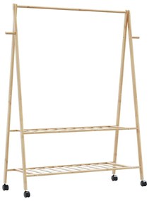 Appendiabiti Con Ripiani E Ruote 132x45,5x155,5 Cm İn Bambù /