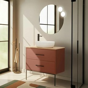 Mobile bagno sospeso 80cm terracotta con due cassetti e specchio Brik