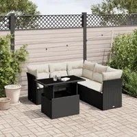 Set Divano da Giardino 6 pz con Cuscini Nero in Polyrattan 3266576