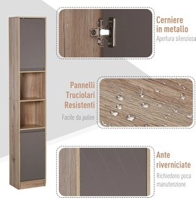 Mobile a Colonna per Bagno in Legno 30x24x170 cm  Grigio e Rovere...