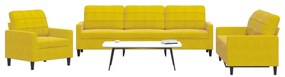 Set Di Divani 3 Pz Con Cuscini Giallo İn Velluto /