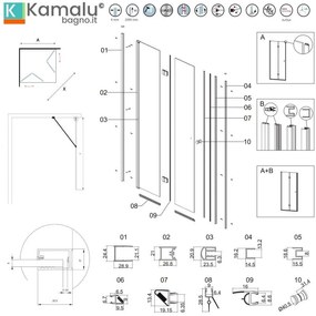Kamalu - box doccia 80x70 cm apertura soffietto 70 cm e lato fisso 80 cm| ks7000