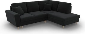 Divano angolare nero allungabile e con contenitore (con penisola a destra/a L) con rivestimento in velluto Kyoto – Cosmopolitan Design